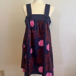 Marimekko Mika Piirainen Navy and Pink Cotton Dress Vintage